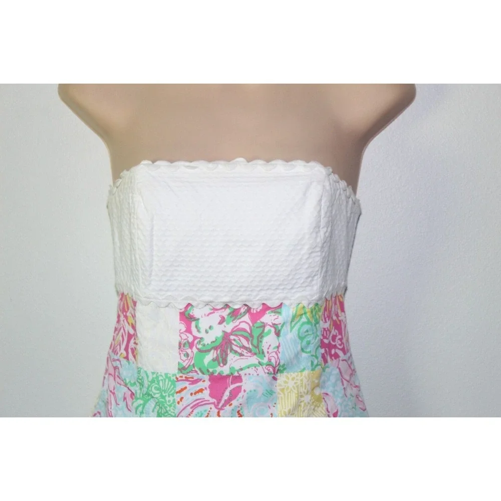 Lilly Pulitzer Franco Patches Strapless Dress White Pink Women's Size 0 H13532 - Picture 4 of 13